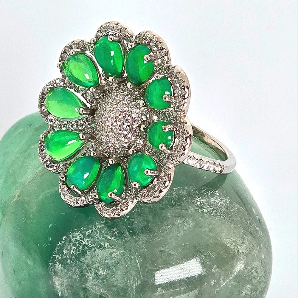 Natural Clarity Enhanced Green Fire Opal 6x4mm 925 Sterling Silver Ring Sz 7.75 - Picture 7 of 10